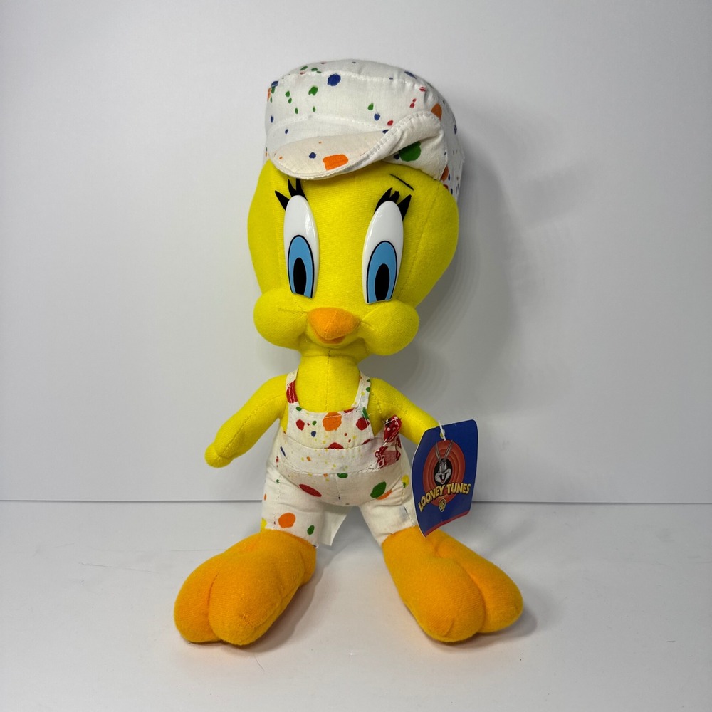 Vintage 1998 Looney Tunes Tweety Bird Plush Painter Outfit Splatter 10 inch NWT